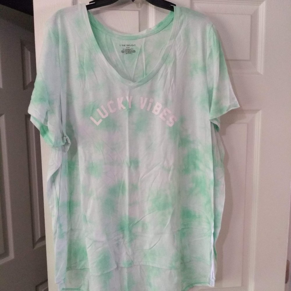 22/24 Lane Bryant Green "Lucky Vibes" V-Neck Shirt